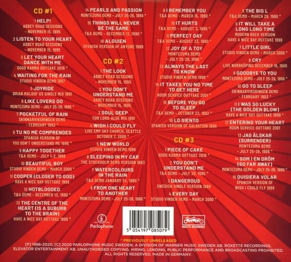 Ein CD-Cover mit Titelliste und Logo, mit verschiedenen Texten und Nummern.