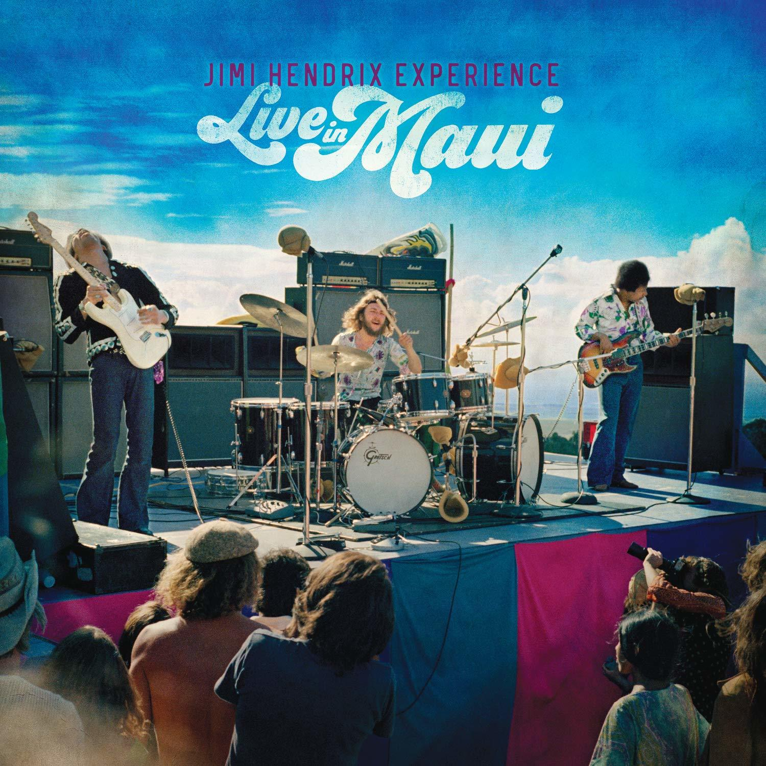 Jimi Hendrix Experience Live in Maui Albumcover mit Live-Band.