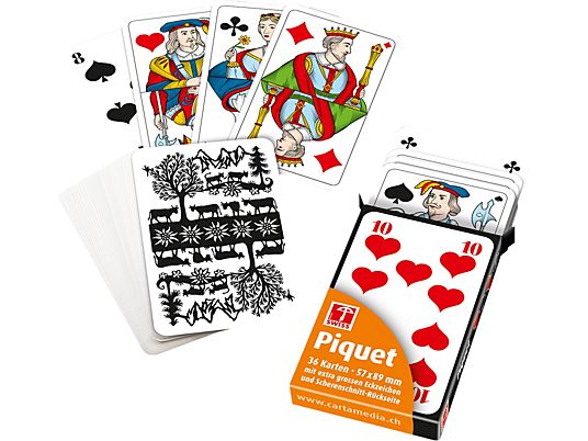 CARTA MEDIA Piquetkarten mit grossen Zahlen - Schweizer Scherenschnitt - Kartenspiel (Mehrfarbig)