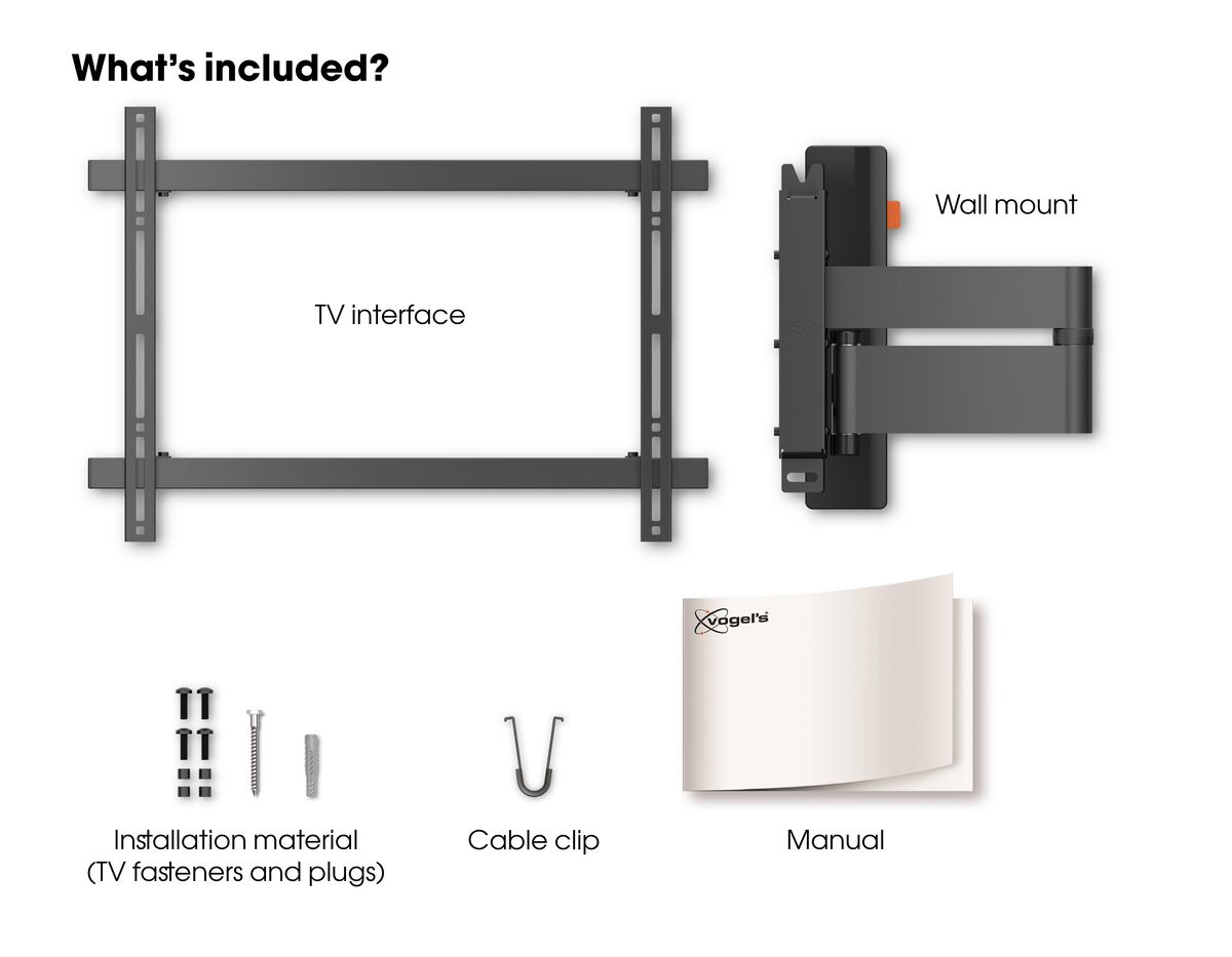 VOGEL´S WALL 3345 TV-Wandhalterung für 102-165 cm (40-65 Zoll) Fernseher, drehbar und neigbar,schwar Wandhalterung, max. 65 Zoll, Schwenkbar, Neigbar, Schwarz