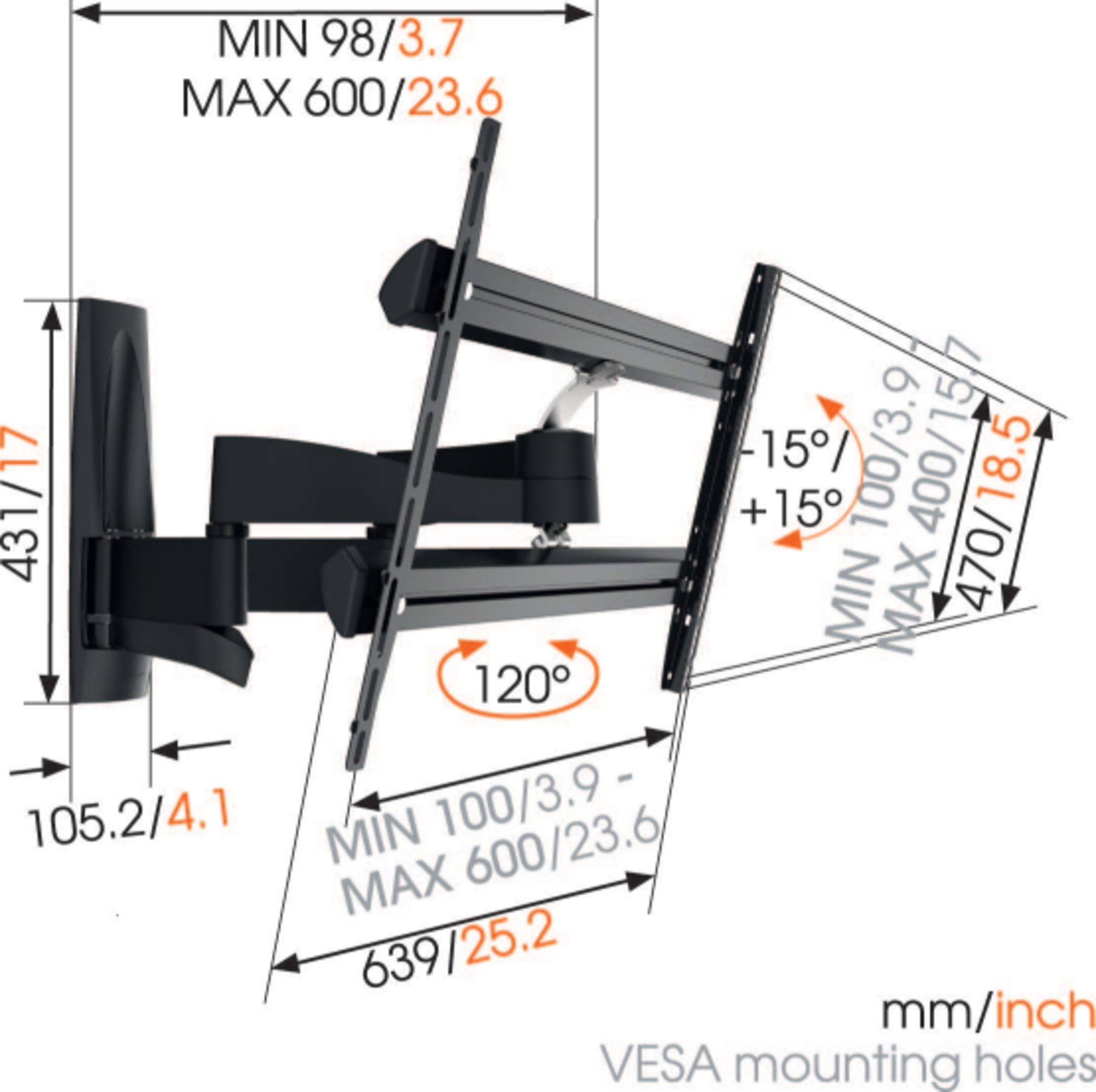 VOGEL´S Vogel\'s WALL 3350 TV-Wandhalterung Zoll) Wandhalterung, (40-65 65 max. und Schwenkbar, Zoll, cm Schwarz drehbar Fernseher, 102-165 neigbar, für Neigbar