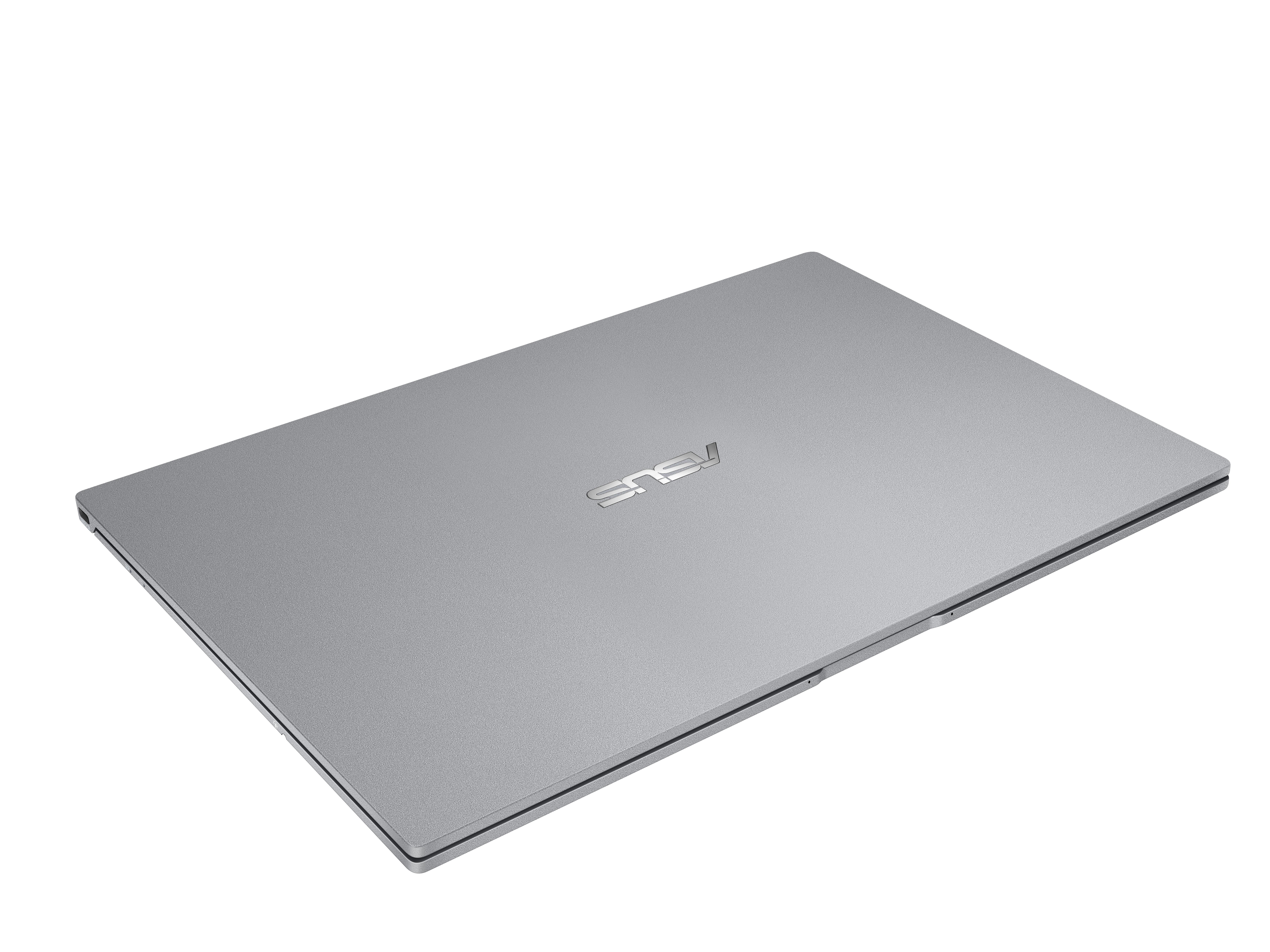 Ein silberner ASUS-Laptop geschlossen auf weißem Hintergrund.