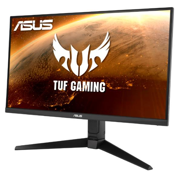 Asus TUF Gaming Monitor, schwarz, mit gewölbtem Bildschirm, der eine Grafik anzeigt.