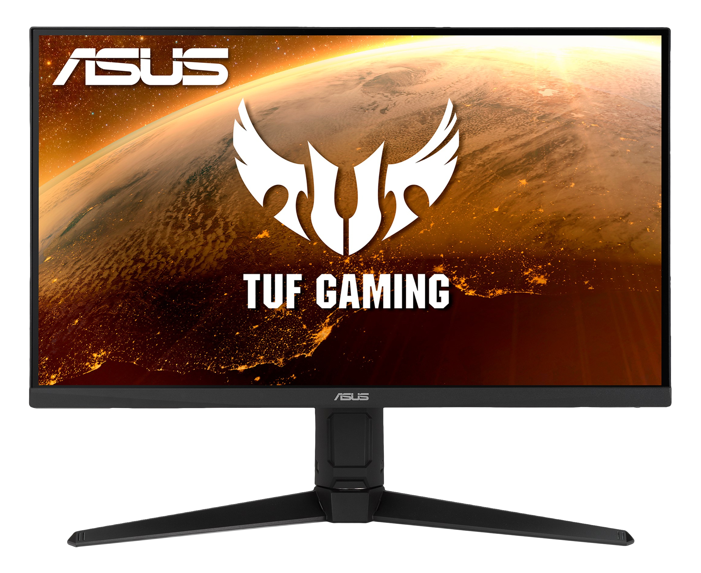 Ein ASUS TUF Gaming-Monitor. Das Logo ist zentriert. Der Hintergrund zeigt eine Stadt bei Nacht.