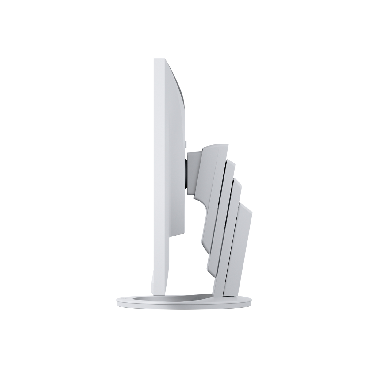 Ein weißer Monitor, Seitenansicht, mit modernem Design.