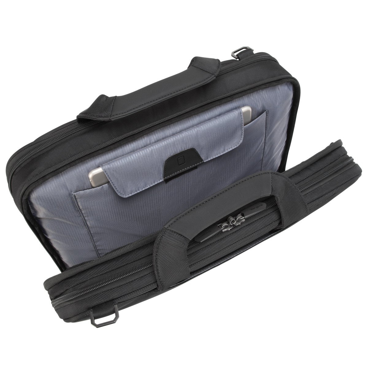 TARGUS Corporate Traveler Notebooktasche Aktentasche für Universal Strapazierfähiges ballistisches Nylonobermaterial nach Militärstandard 1680D – wasser- und verschleißfest, Schwarz