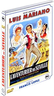 Jaquette DVD de "L'Aventurier de Seville". Un homme en gilet et deux femmes au premier plan. Arrière-plan avec un bateau.