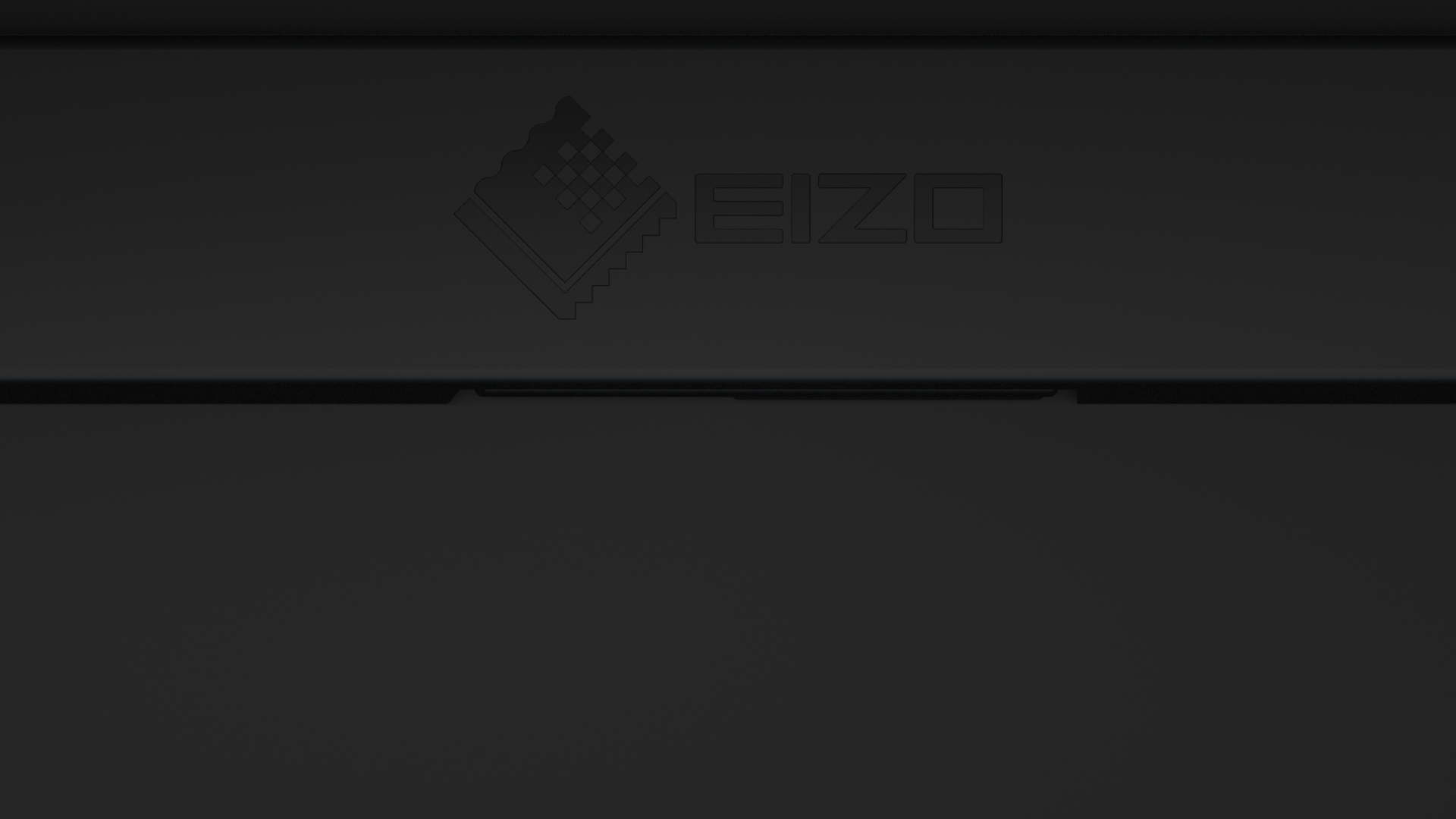 Nahaufnahme einer schwarzen Oberfläche mit dem EIZO-Logo.