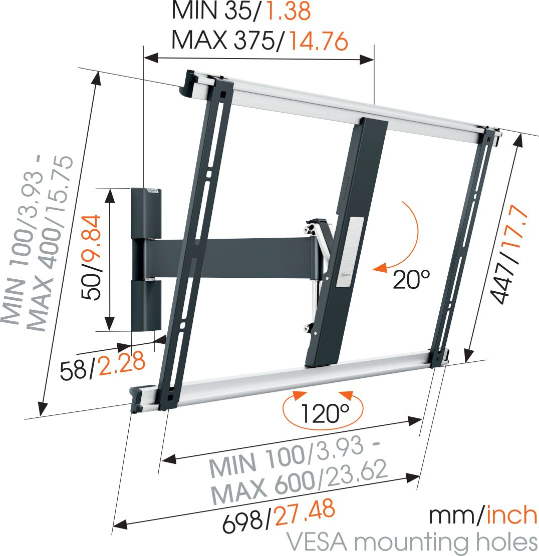 VOGEL´S Vogel's THIN 525 TV-Wandhalterung für 102-165 cm (40-65 Zoll) Fernseher, drehbar und neigbar,  Wandhalterung, max. 65 Zoll, Schwenkbar, Neigbar, Schwarz