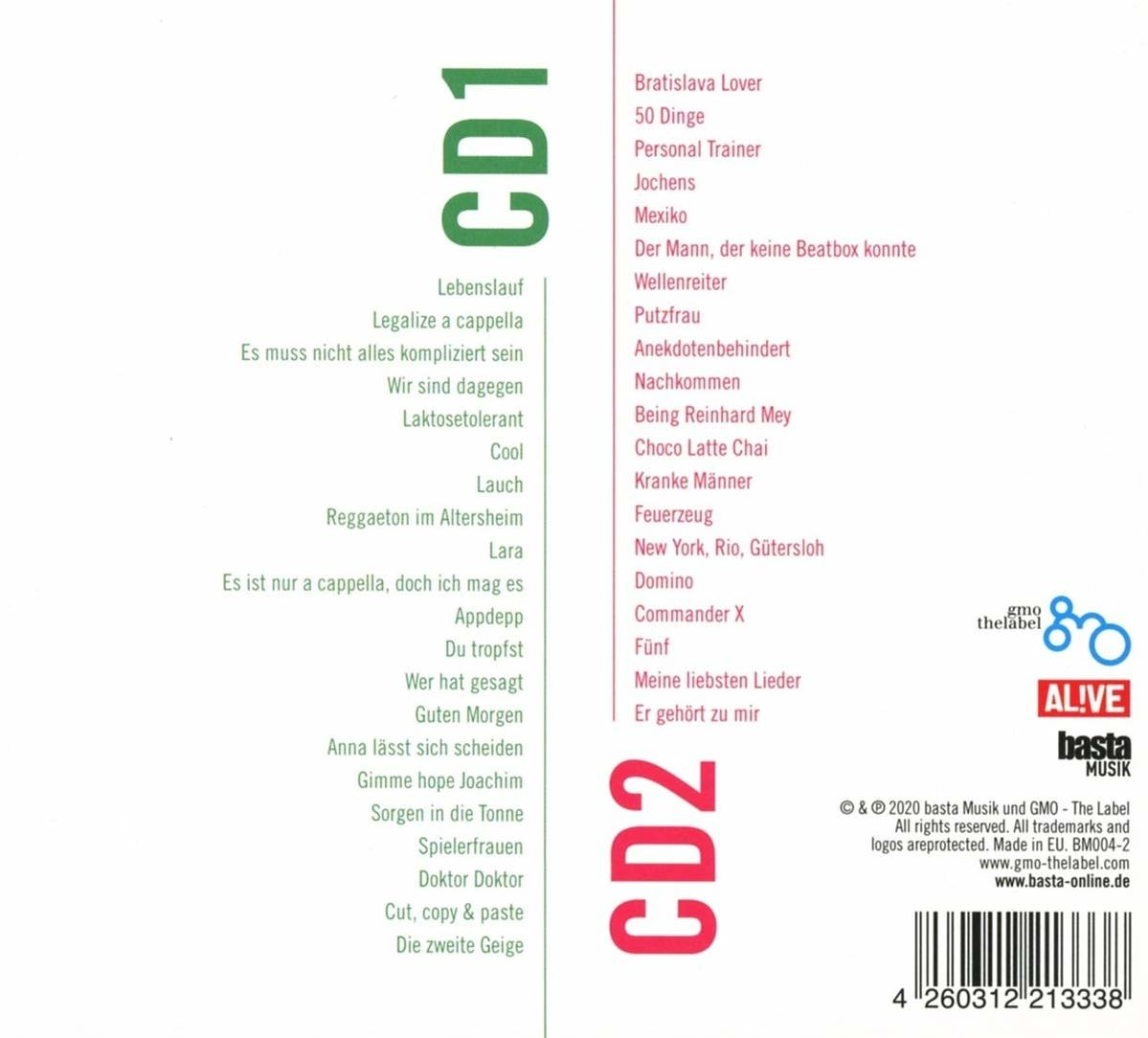 Eine Liste von Titeln auf zwei CDs mit Text auf Deutsch.