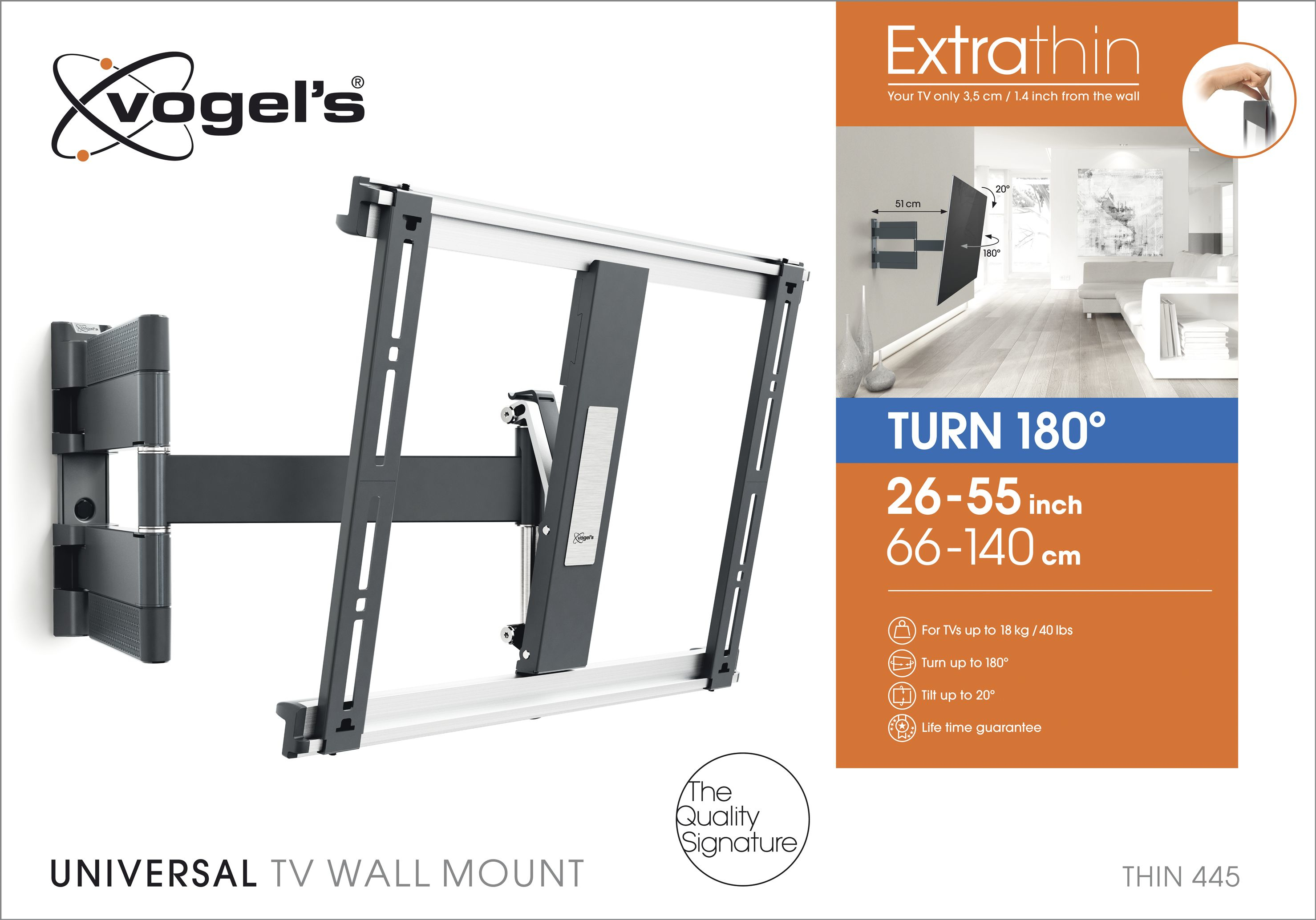 VOGEL´S Thin 445 Wandhalterung, max. 55 Zoll, Schwenkbar, Neigbar, Schwarz