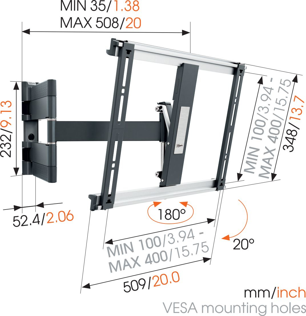 VOGEL´S Thin 445 Wandhalterung, max. 55 Zoll, Schwenkbar, Neigbar, Schwarz
