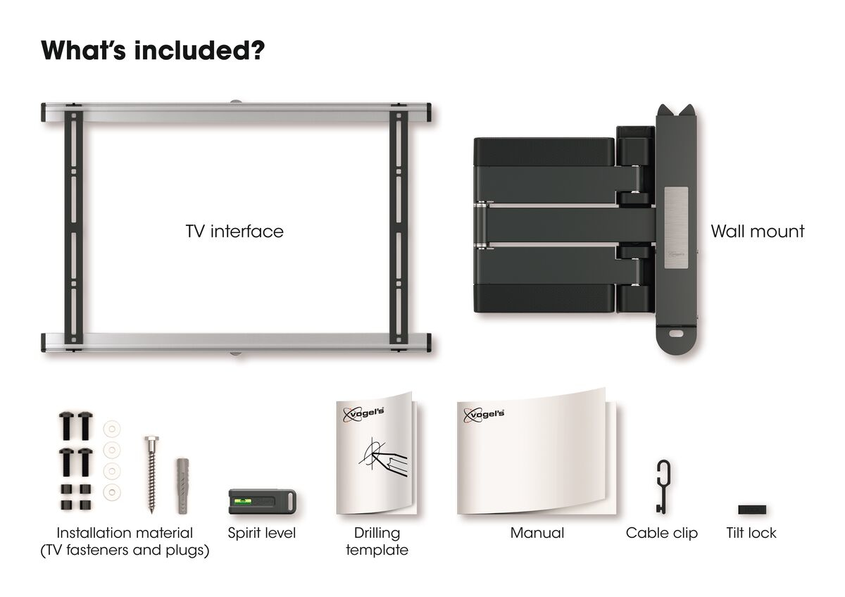 VOGEL´S THIN 545 TV-Wandhalterung für neigbar, (40-65 max. Zoll, cm drehbar Zoll) Schwarz 102-165 Neigbar, Wandhalterung, 65 Schwenkbar, und Fernseher