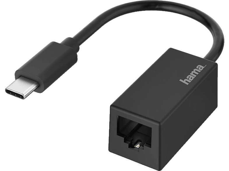 HAMA USB-C-Stecker auf LAN/Ethernet-Buchse Netzwerk Adapter, Schwarz