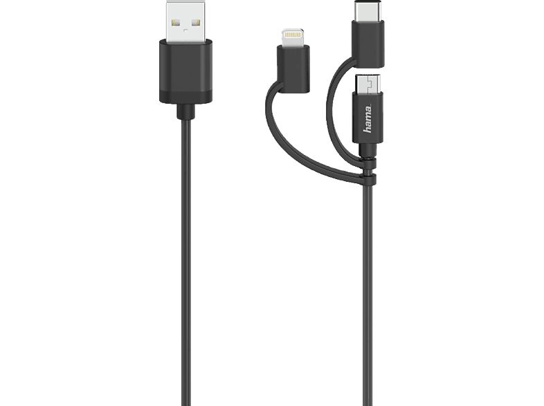 HAMA Micro-USB-Kabel, 3in1, inkl. Adapter auf USB-C & Lightning, 0.75 m Kabel, 0,75 m