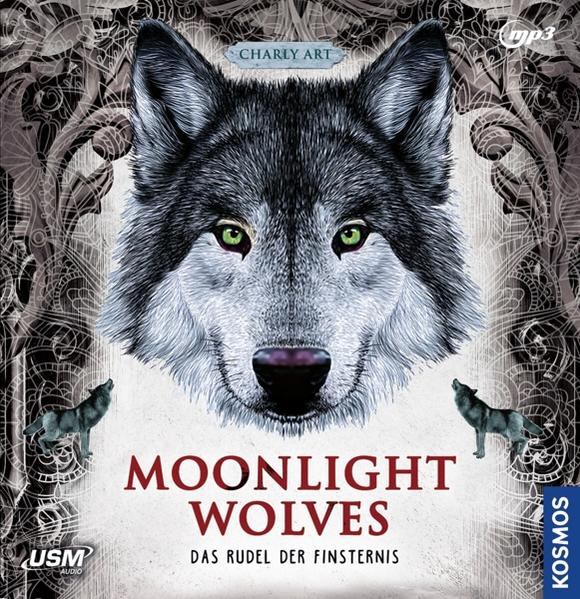 Albumcover mit Wolf und zwei kleineren Wölfen. Der Titel lautet "Moonlight Wolves".