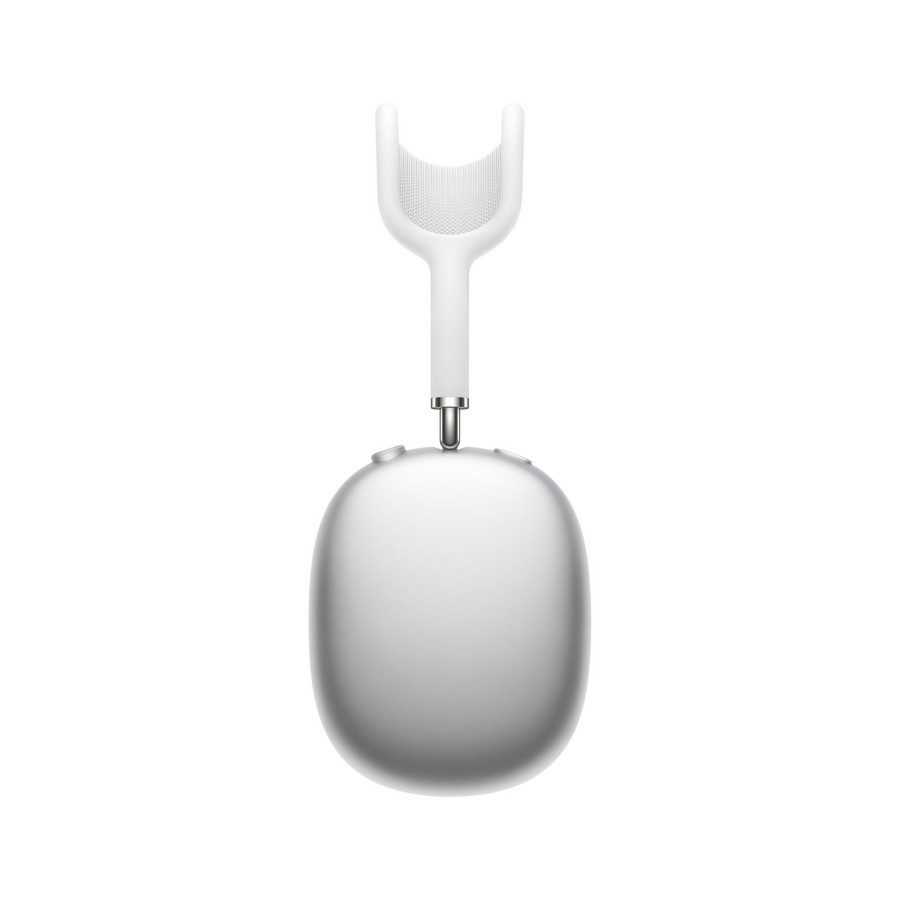 Auriculares blancos Apple AirPods Max, frontales, sobre un fondo blanco.