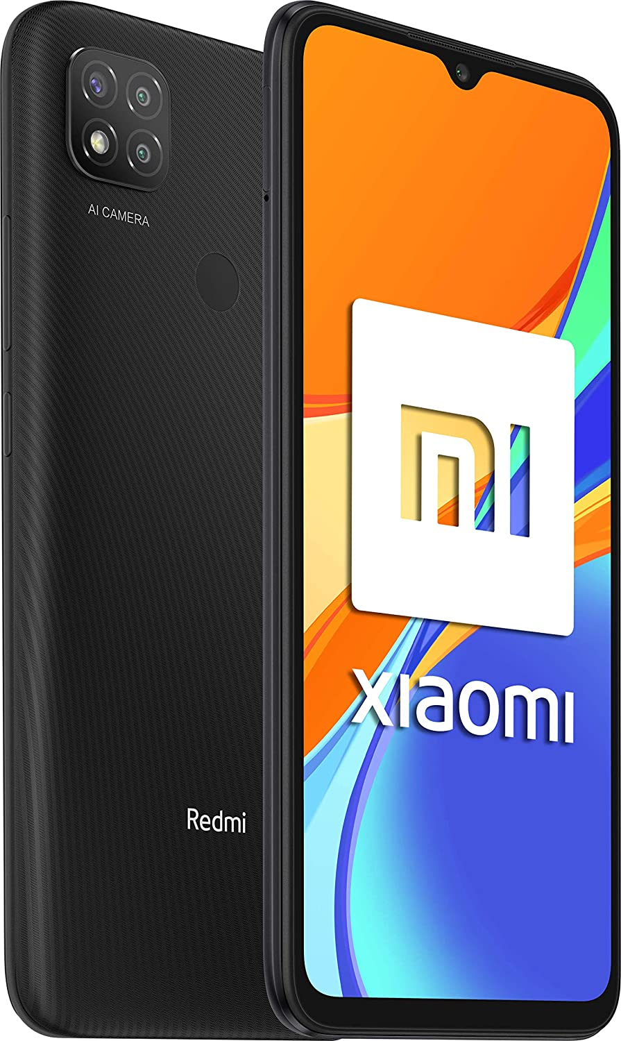 Smartphone negro con configuración de cámara cuádruple y logo Xiaomi en la pantalla.