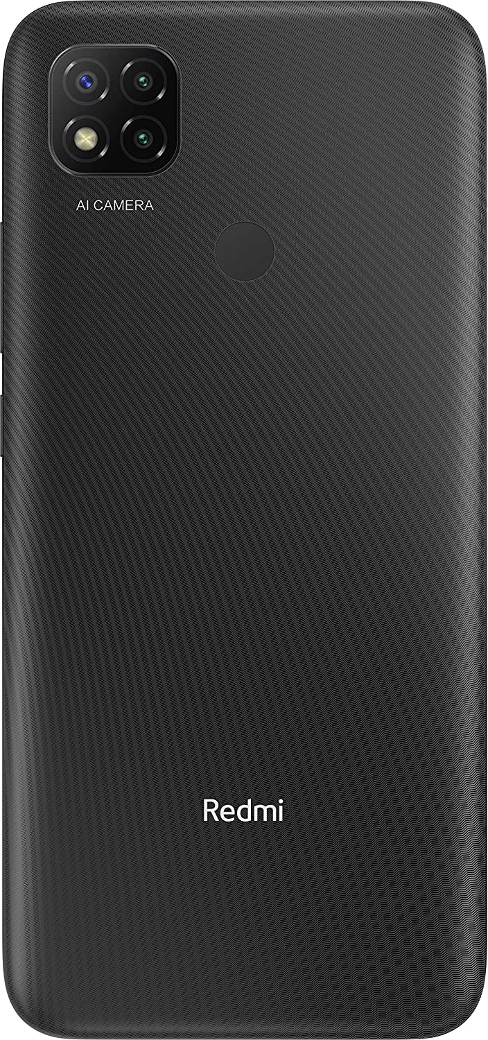 Teléfono Redmi negro con triple cámara y sensor de huellas dactilares, parte trasera lisa.