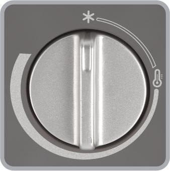 Nahaufnahme eines metallischen Drehreglers mit Temperaturmarkierungen.