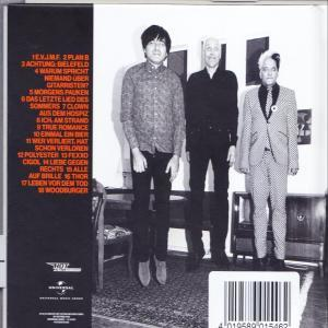 Rückseite einer Musik-CD mit drei Männern, Titelliste und Albumtitel.