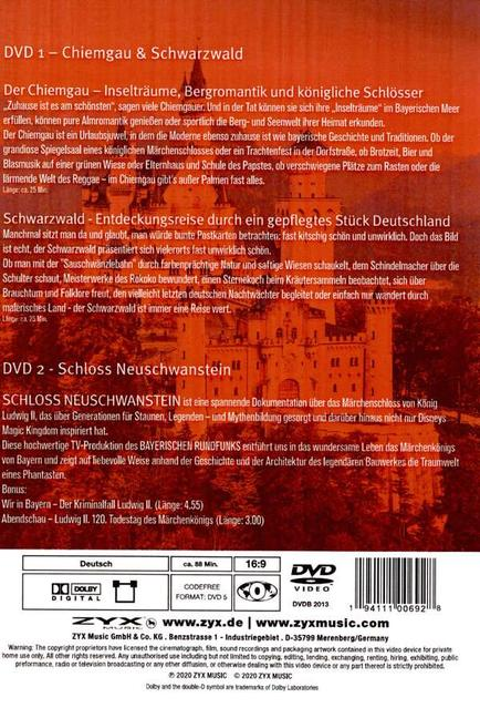 DVD-Hüllenrückseite mit Text in Deutsch und Bildern von Landschaften.