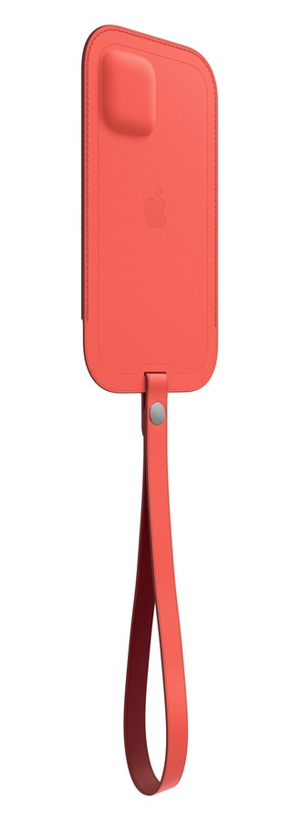 Funda coral con correa adjunta y logotipo de Apple.