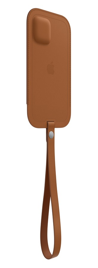 Funda de teléfono de cuero marrón con correa.