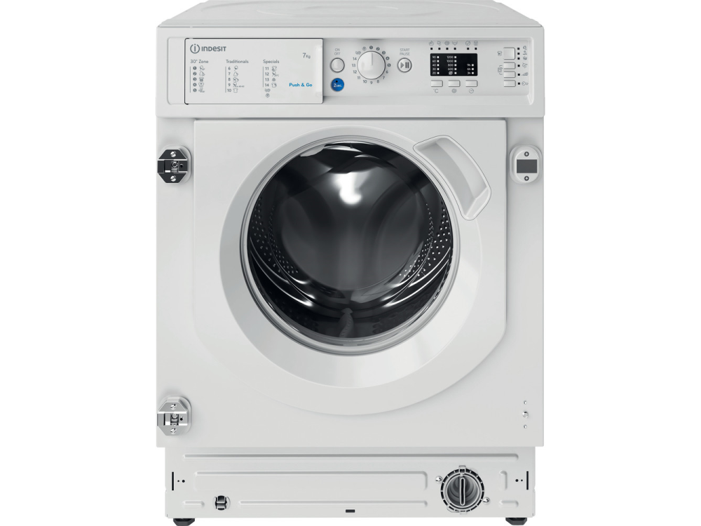 Lavadora carga frontal - Indesit BI WMIL 71252 EU N, 7 kg, 1200 rpm, Push&Wash, 14 programas, Blanco