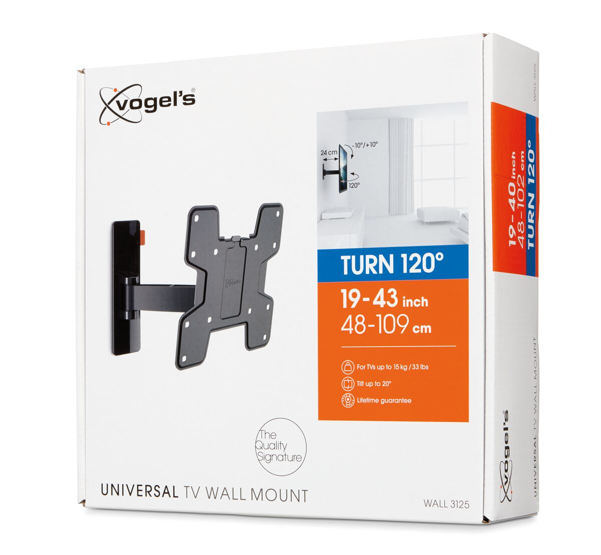 VOGEL´S Vogel's WALL 3125 TV-Wandhalterung für 48-102 cm (19-40 Zoll) Fernseher, drehbar und neigbar, Wandhalterung, max. 40 Zoll, Schwenkbar, Neigbar, Schwarz