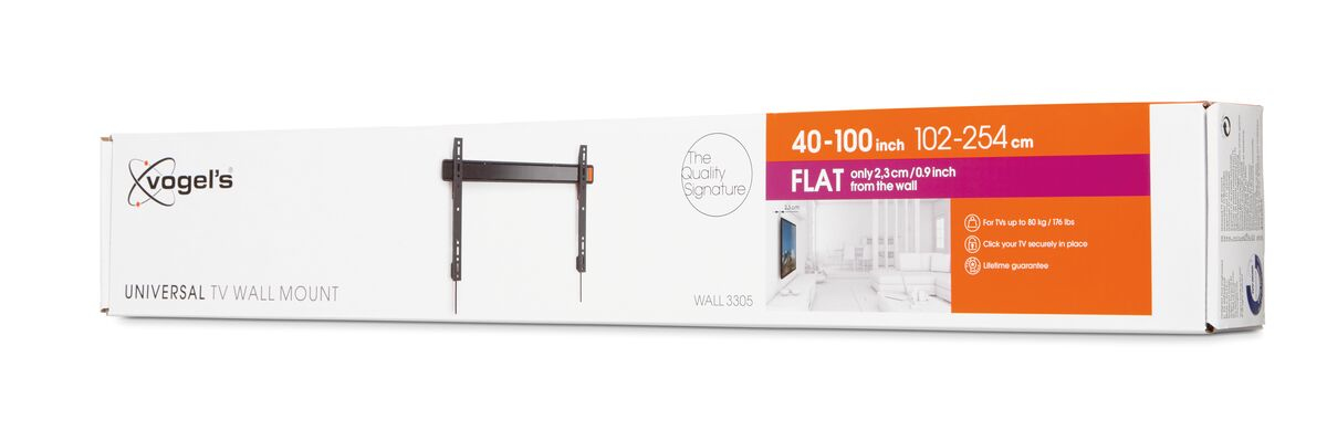 VOGEL´S Vogel's WALL 3305 TV-Wandhalterung für 102-203 cm (40-80 Zoll) Fernseher, starr, max. 80 kg, Wandhalterung, max. 100 Zoll, Starr, Schwarz