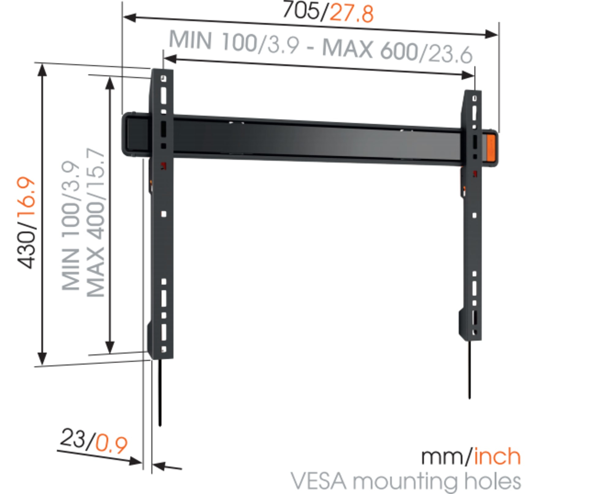 VOGEL´S Vogel's WALL 3305 TV-Wandhalterung für 102-203 cm (40-80 Zoll) Fernseher, starr, max. 80 kg, Wandhalterung, max. 100 Zoll, Starr, Schwarz