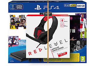 Consola - Sony PS4 500 GB, Negro + FIFA 21, Auriculares Gaming Red Level Gaming Estéreo