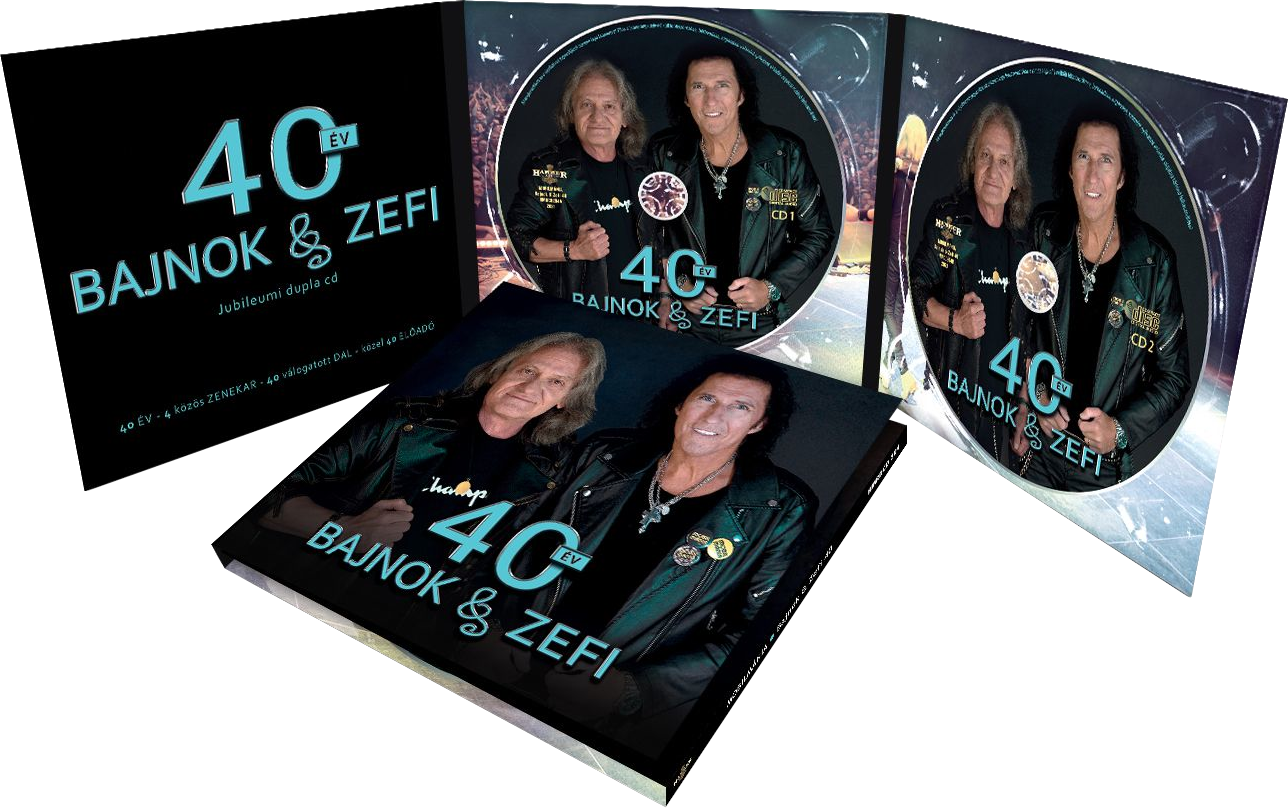 CD album készlet két férfival a borítón, különböző szögekből, szöveggel és képekkel.