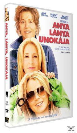 Egy DVD borító három nővel. A cím: 'Anya, Lanya, Unokája'. A nők: Jane Fonda, Lindsay Lohan és Felicity Huffman.