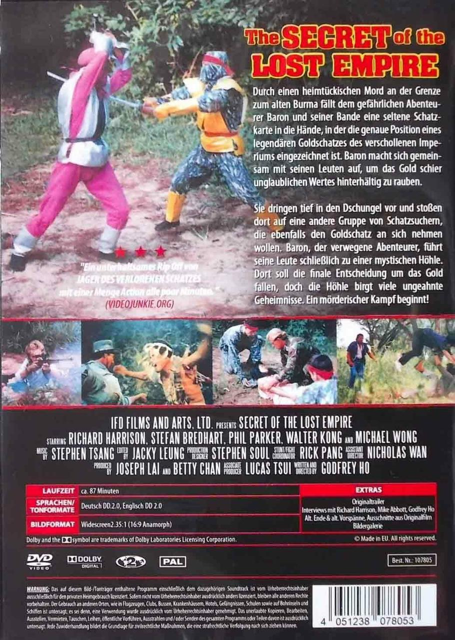 DVD-Cover mit zwei kämpfenden Personen. Text: The Secret of the Lost Empire.