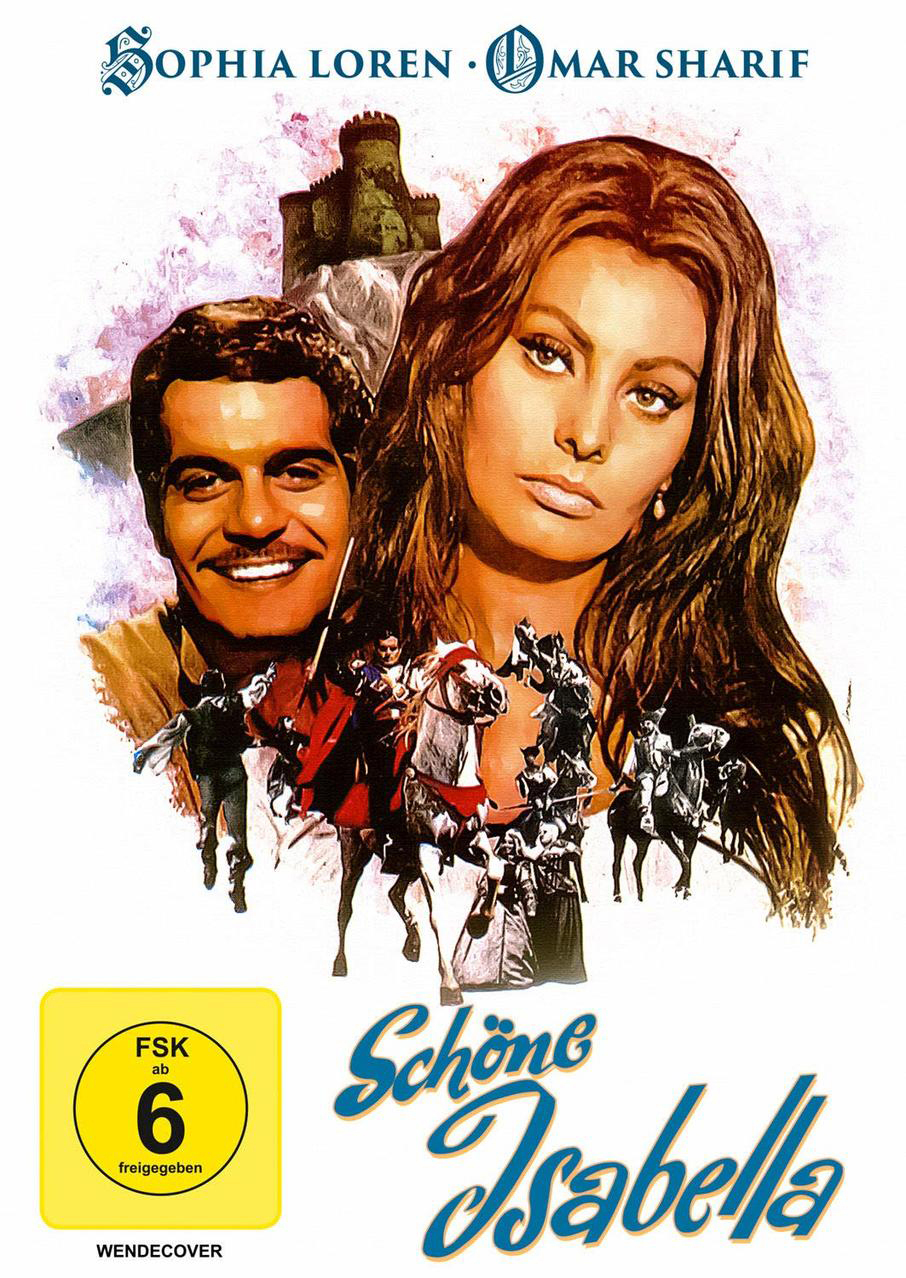 Filmplakat: Sophia Loren und Omar Sharif mit Burg und Reitern. Deutscher Titel.