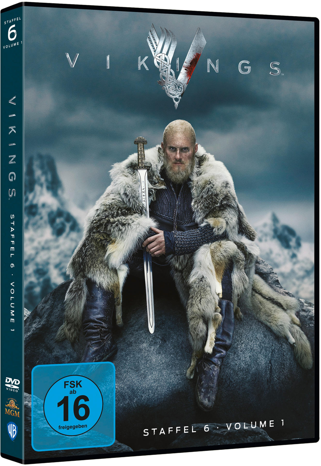 DVD-Box von 'Vikings' Staffel 6, Volume 1, mit einem Wikinger.