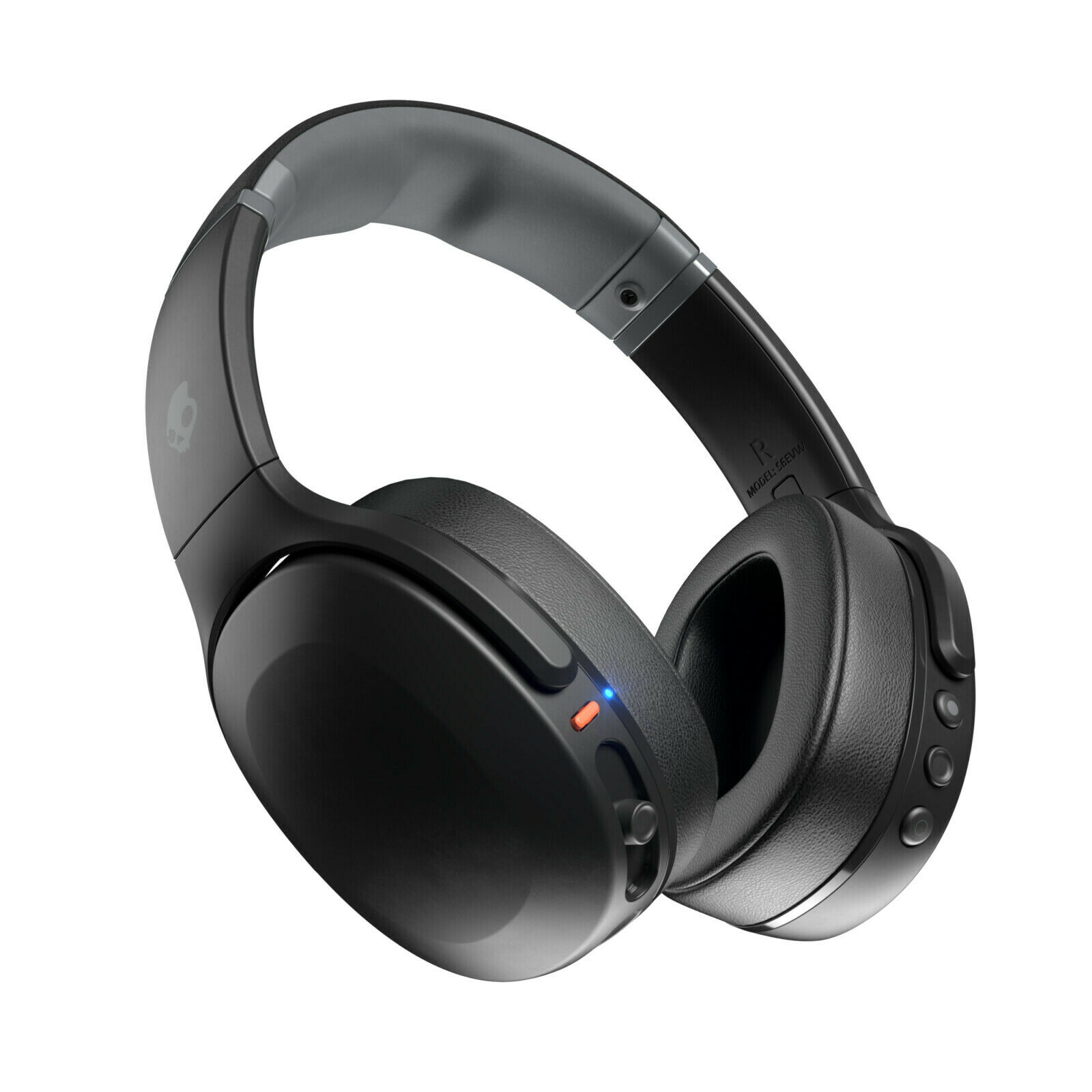 Fekete Skullcandy fejhallgató piros fénnyel az oldalán.