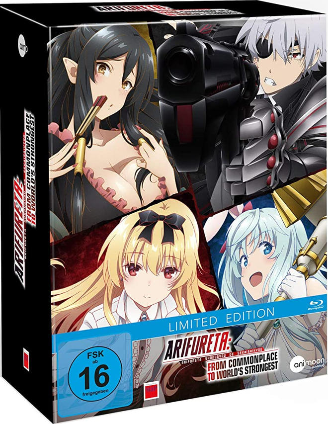 Anime-DVD-Box-Set mit mehreren Charakteren auf dem Cover. Die Box ist meist schwarz.