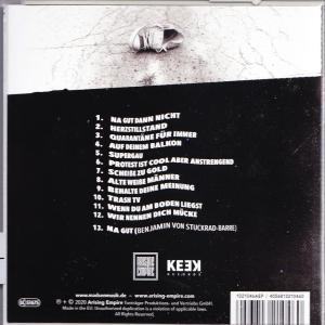 CD-Cover mit Titelliste und einem Schuh auf schwarz-weißem Hintergrund.