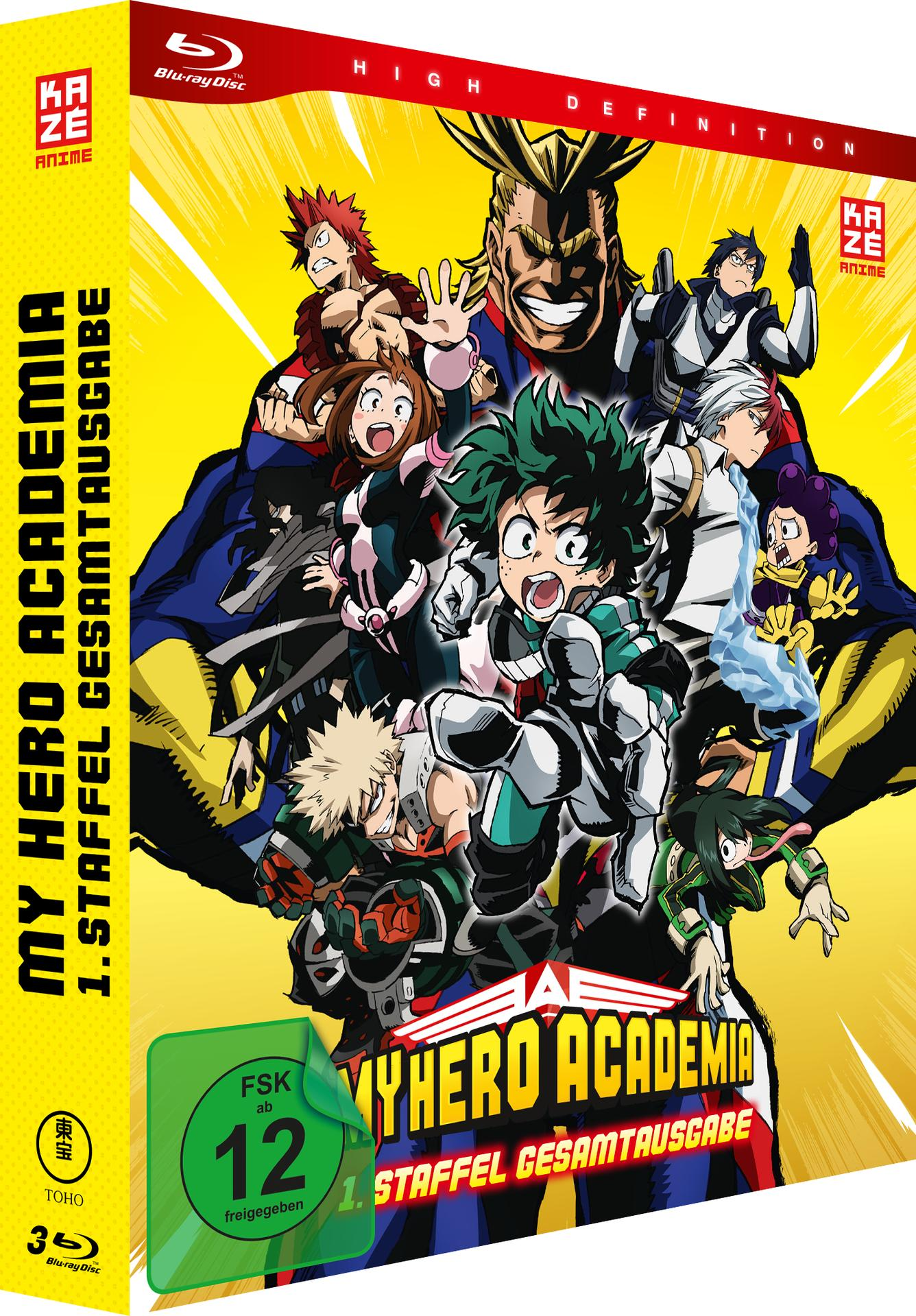 My Hero Academia Blu-ray-Cover mit Charakteren und Text.
