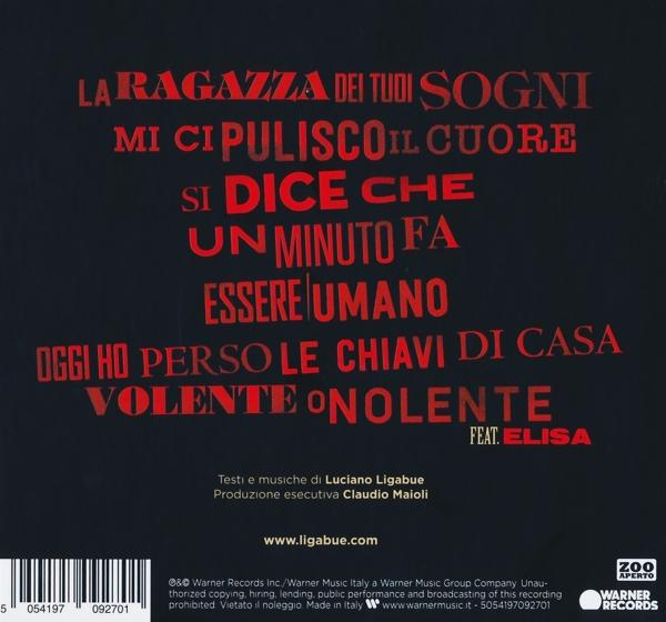 Rückseite eines Musikalbums mit italienischem Text, mit einer Frauensilhouette.