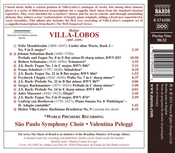 Rückseite einer CD-Hülle mit Titelliste und Notizen. Naxos-Logo und Text oben.