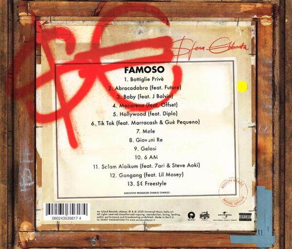 Pochette d'album avec texte manuscrit, liste de chansons et graffiti rouge.