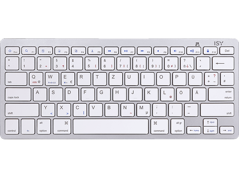 ISY IBK 1000, kabellos, Tastatur, Weiß/Silber
