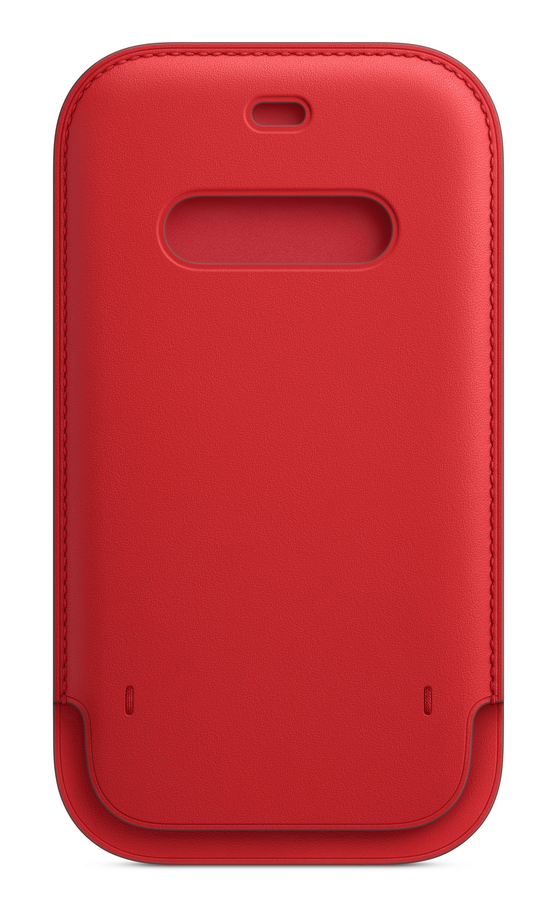 Una funda roja de cuero para teléfono con recortes.