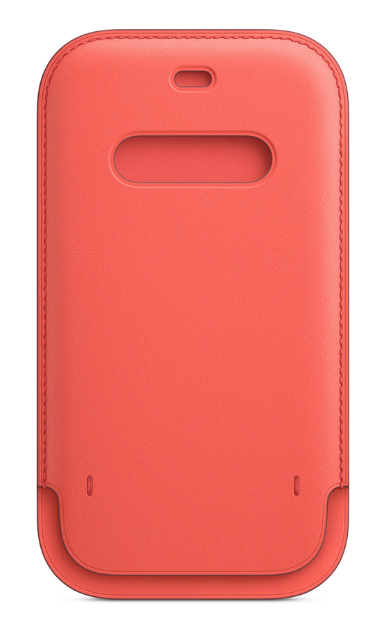 Funda de teléfono color coral con recorte para la cámara y base redondeada.