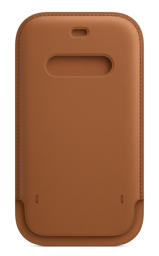 Funda de teléfono de cuero marrón con recorte para la cámara y el altavoz.