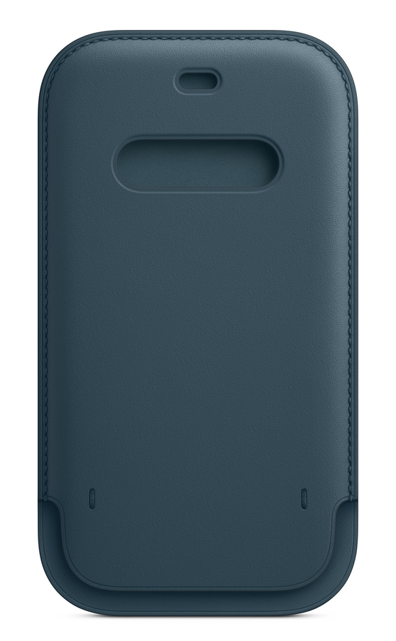 Funda de teléfono azul. Está hecha de un material azul con un recorte.